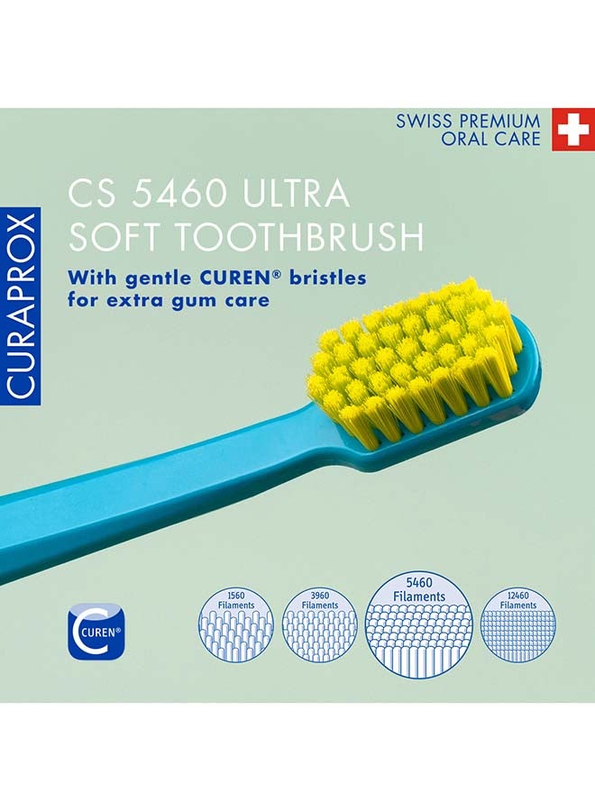 CURAPROX Cs 5460 Ultra-Soft Toothbrush | Bpa-Free Manual Brush For Adults With 5460 Curen® Filaments | Gentle Plaque Removal For Healthier Gums And Teeth – Turquoise/Green, 1 Pack - Image 2